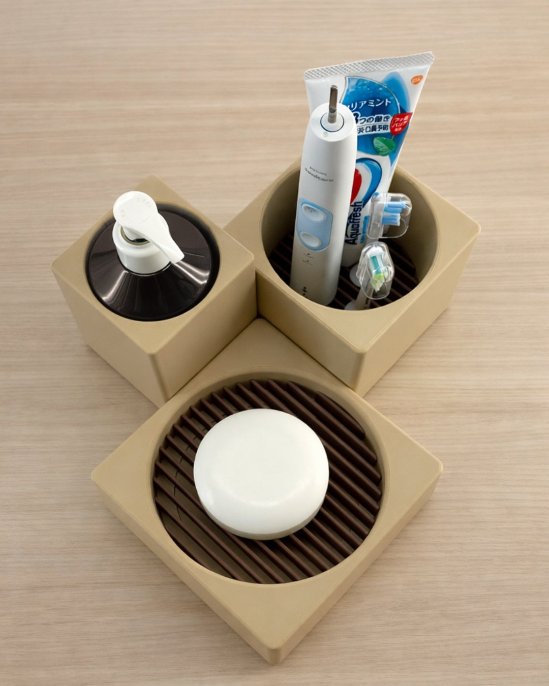 Set Porta Accessori Bagno Brutus Stampato 3D | Design Modulare | Printable Objects