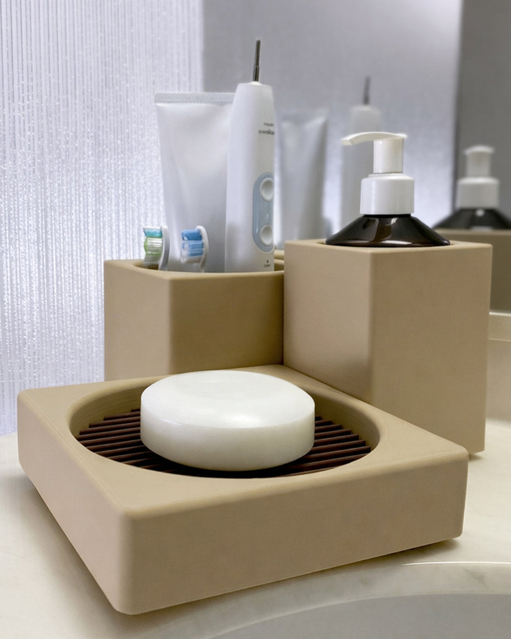 Set Porta Accessori Bagno Brutus Stampato 3D | Design Modulare | Printable Objects