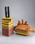 Set Brutus Acid Wood con portacoltelli e portataglieri marrone e giallo